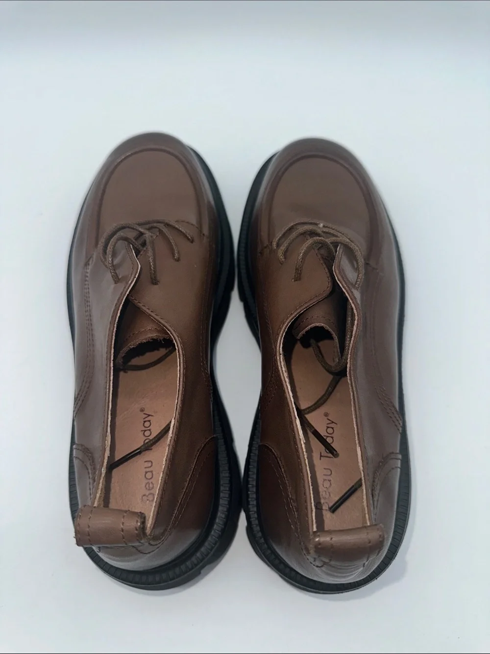 Brown Platform Lace-Up Chunky Loafers